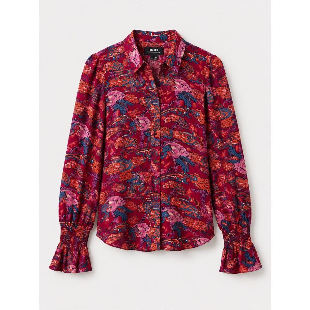 NWOT Maeve by Anthropologie Darla Printed Button-Down Blouse | Vibrant Artistic